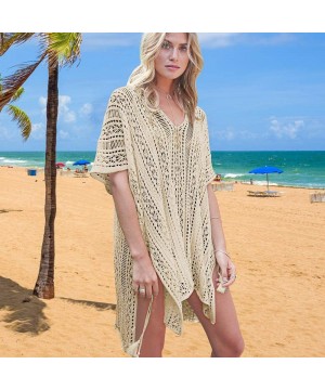 Women's Bathing Suit Cover Up Swimsuit Bikini Beach Swimwear Sleeve Coverups - Apricot - CV194MA7CC0 $18.06-Cover-Ups