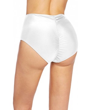 Women's High Waisted Bikini Bottoms Booty Shorts Cheeky Swim Shorts Retro Ruched Butt Swimsuit - White - CS1947YIKD4 $10.87-T...