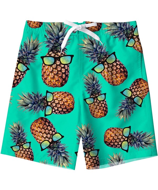 Kids Boys Swim Trunks Mesh Lining Water Resistant Beach Shorts 5-14 Years - Pineapple - C318NGQSULO $16.19-Board Shorts