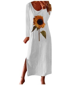 Summer Dresses for Women Plus Size V Neck Tie Dyeing Print Dress Casual Short Sleeve Dress Beach Boho Dress Y f White - CO19E...