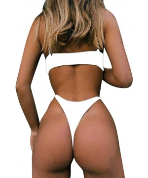 Women Sexy Deep V Neck One Piece Swimsuit Cut Out Swimwear Bathing Suit Rave Bodysuit - White - CQ19DS0S0Y2 $27.60-One-Pieces