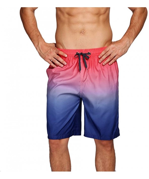 Mens Fashion Gradation Color Outdoor Beach Drawstring Shorts Casual Relaxed Fit Swim Trunks Water Athletic Pants - Pink - CV1...