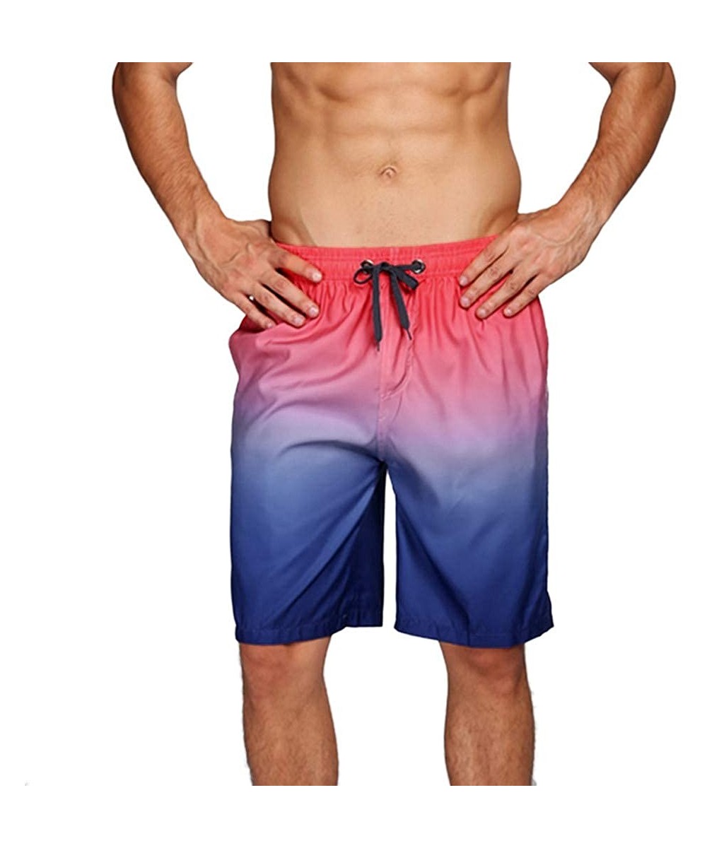 Mens Fashion Gradation Color Outdoor Beach Drawstring Shorts Casual Relaxed Fit Swim Trunks Water Athletic Pants - Pink - CV1...