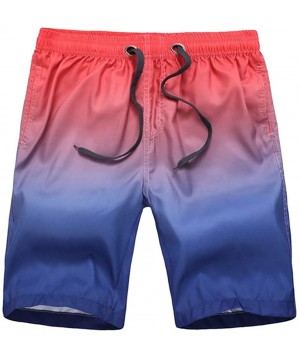 Mens Fashion Gradation Color Outdoor Beach Drawstring Shorts Casual Relaxed Fit Swim Trunks Water Athletic Pants - Pink - CV1...