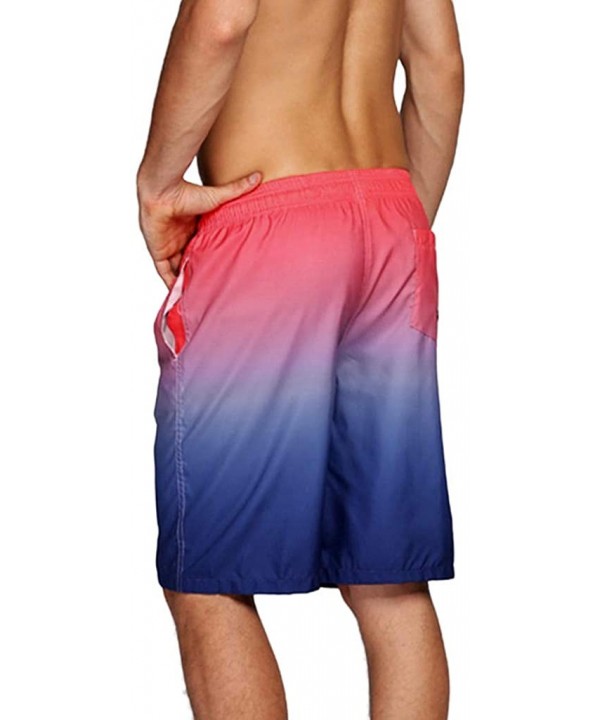 Mens Fashion Gradation Color Outdoor Beach Drawstring Shorts Casual Relaxed Fit Swim Trunks Water Athletic Pants - Pink - CV1...