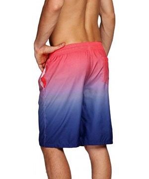 Mens Fashion Gradation Color Outdoor Beach Drawstring Shorts Casual Relaxed Fit Swim Trunks Water Athletic Pants - Pink - CV1...