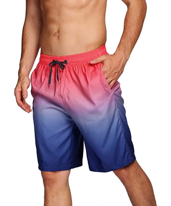 Mens Fashion Gradation Color Outdoor Beach Drawstring Shorts Casual Relaxed Fit Swim Trunks Water Athletic Pants - Pink - CV1...