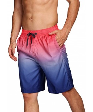 Mens Fashion Gradation Color Outdoor Beach Drawstring Shorts Casual Relaxed Fit Swim Trunks Water Athletic Pants - Pink - CV1...