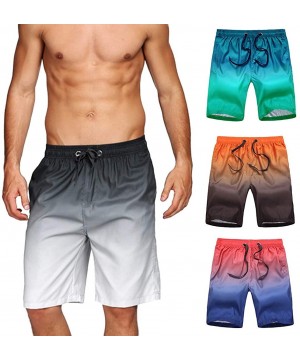 Mens Fashion Gradation Color Outdoor Beach Drawstring Shorts Casual Relaxed Fit Swim Trunks Water Athletic Pants - Pink - CV1...