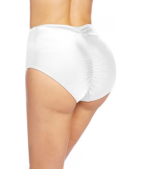 Women's High Waisted Bikini Bottoms Booty Shorts Cheeky Swim Shorts Retro Ruched Butt Swimsuit - White - CS1947YIKD4 $10.87-T...