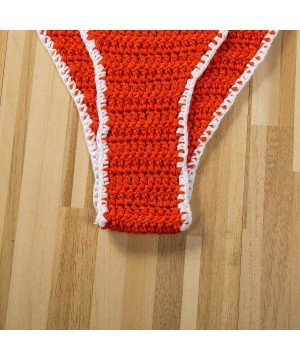 Women's 2PCS Brazilian Swimwear Crochet Triangle Bottom Crop Bikini Set Knit Bathing Suit Swimsuit Beachwear Orange - CM18SHL...