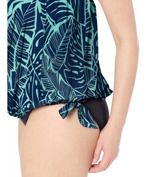 Women's Plus Size Bandeau Tankini Swimsuit Top - Navy//Leaf a Peel - C918ZQ0R5RO $55.41-Tops