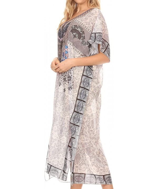 Astryd Women's Flowy Maxi Long Caftan Dress Cover Up with Rhinestone - Tile White - CG18SMSEH3U $26.46-Cover-Ups