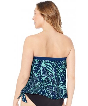 Women's Plus Size Bandeau Tankini Swimsuit Top - Navy//Leaf a Peel - C918ZQ0R5RO $55.41-Tops