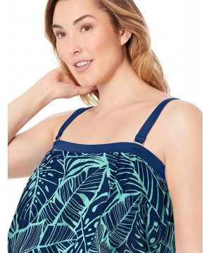 Women's Plus Size Bandeau Tankini Swimsuit Top - Navy//Leaf a Peel - C918ZQ0R5RO $55.41-Tops