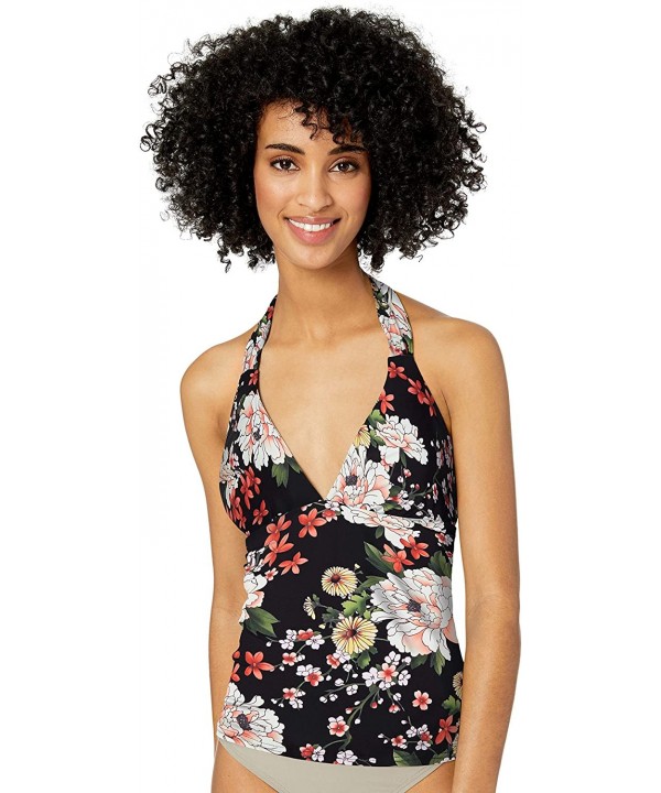 Women's Hayden Halterkini Halter Tankini Top Swimsuit - Sakura Fields Black - CS18GWHZYI7 $45.98-Tankinis