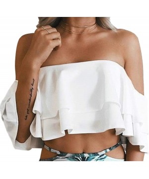 Women Flounce Swimsuit Off Shoulder Ruffled Chic Bikini Tops - B-white - CQ18UMMAI9K $16.29-Sets