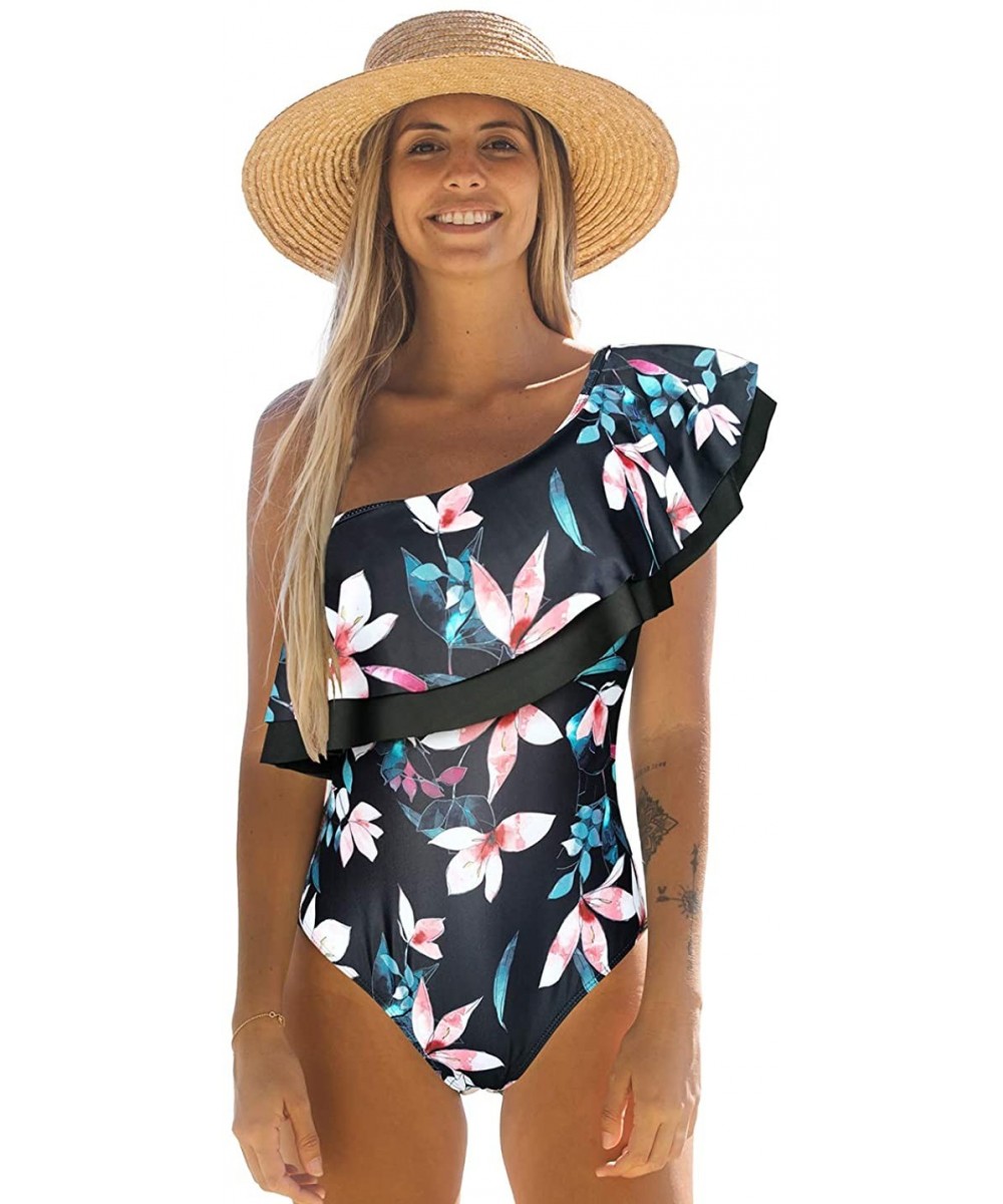 One Piece Off Shoulder Flounce Swimsuit Women Tummy Control Ruffle Bathing Suit - Print31 - CF19CA4UH0A $31.10-One-Pieces