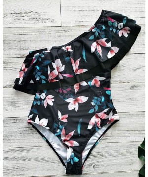 One Piece Off Shoulder Flounce Swimsuit Women Tummy Control Ruffle Bathing Suit - Print31 - CF19CA4UH0A $31.10-One-Pieces