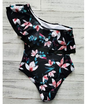 One Piece Off Shoulder Flounce Swimsuit Women Tummy Control Ruffle Bathing Suit - Print31 - CF19CA4UH0A $31.10-One-Pieces