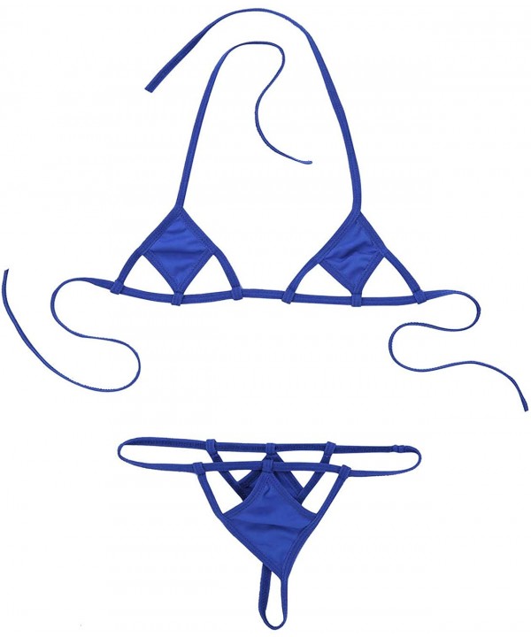 Women's Micro Bikini Set Halter Cutout Triangle Bra Top with T-Back G-String Thongs Bottoms - Royal Blue - CH18SO7TO68 $21.22...