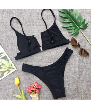 Womens Sexy Thong Soft Padded Bikini Set Two Piece Swimsuits - Newblack - CT18NGDKAIM $20.00-Sets