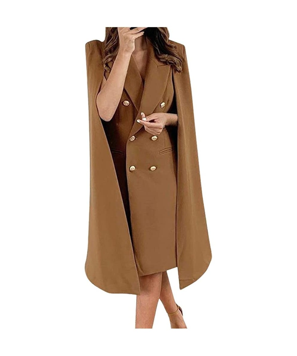 Womens Buttons Dress Double Breasted Front Business Pencil Style Long Dress for Work Casual - Brown - CG192C5GGRW $25.38-Racing