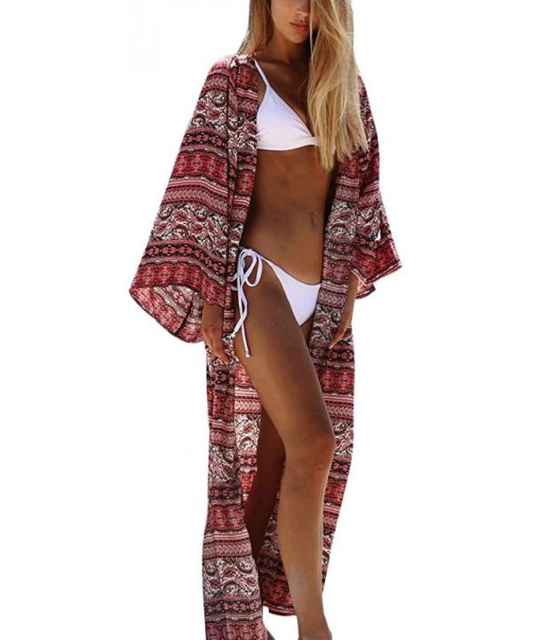 Womens Loose Shawl Print Kimono Long Cardigan Chiffon Cover Up Smock Beachwear Plus Size - Multi Color - C218DLR3634 $15.88-C...