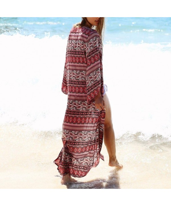 Womens Loose Shawl Print Kimono Long Cardigan Chiffon Cover Up Smock Beachwear Plus Size - Multi Color - C218DLR3634 $15.88-C...