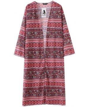 Womens Loose Shawl Print Kimono Long Cardigan Chiffon Cover Up Smock Beachwear Plus Size - Multi Color - C218DLR3634 $15.88-C...