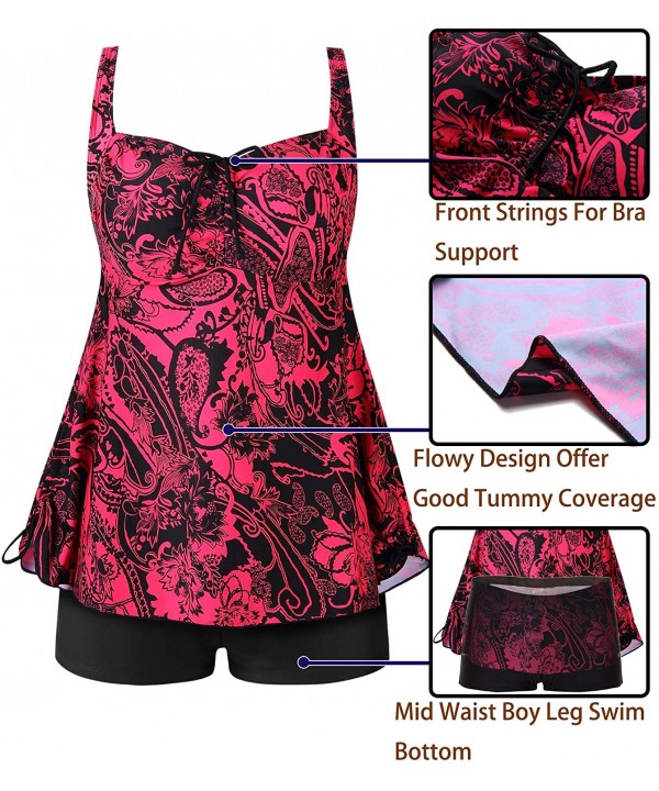 Womens Plus Size Swimwear Swimsuit Tankini Two Piece Design Bathing Suit Swimwear - Red and Black - C818TZHLUD3 $31.60-Tankinis