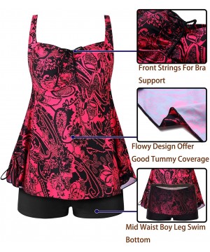 Womens Plus Size Swimwear Swimsuit Tankini Two Piece Design Bathing Suit Swimwear - Red and Black - C818TZHLUD3 $31.60-Tankinis