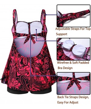 Womens Plus Size Swimwear Swimsuit Tankini Two Piece Design Bathing Suit Swimwear - Red and Black - C818TZHLUD3 $31.60-Tankinis