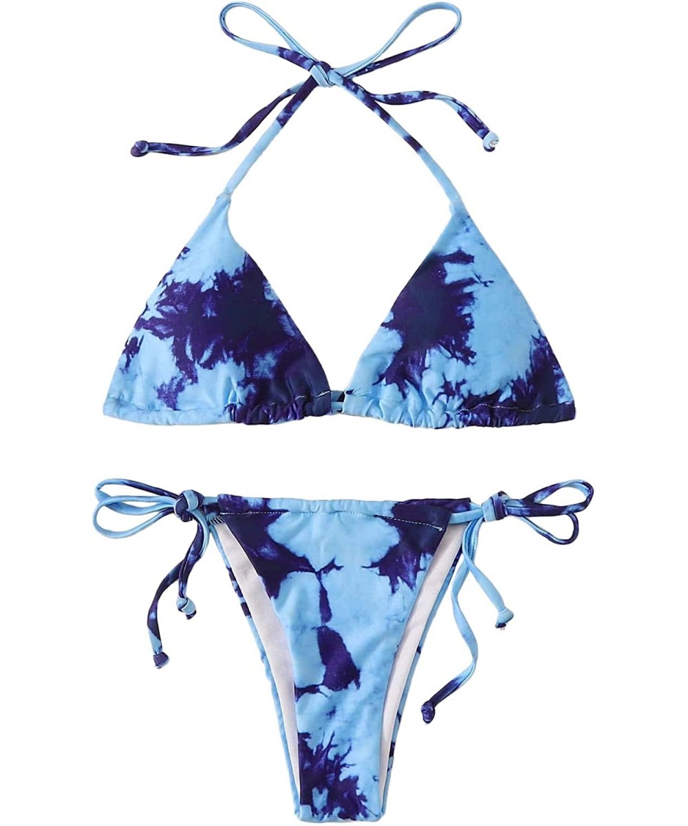 Women's Metallic Tie Back String Triangle Bikini 2 Piece Swimsuit - A-blue - CH1905CX0EZ $14.65-Sets