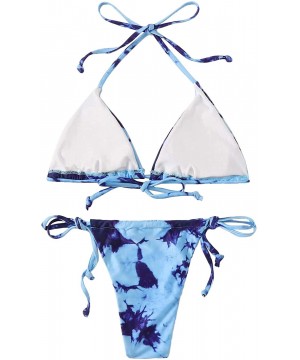 Women's Metallic Tie Back String Triangle Bikini 2 Piece Swimsuit - A-blue - CH1905CX0EZ $14.65-Sets