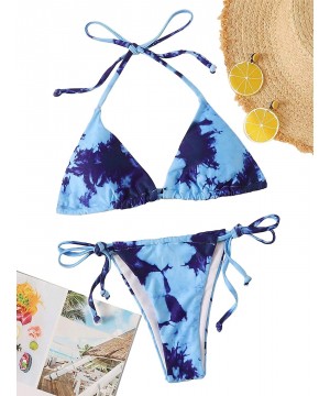 Women's Metallic Tie Back String Triangle Bikini 2 Piece Swimsuit - A-blue - CH1905CX0EZ $14.65-Sets