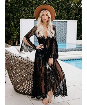 Women's Chiffon Long Beach Kimono Cardigan Casual Open Front Bikini Swimsuit Cover Up Split Sleeve Mesh Lace Flowy Maxi Dress...