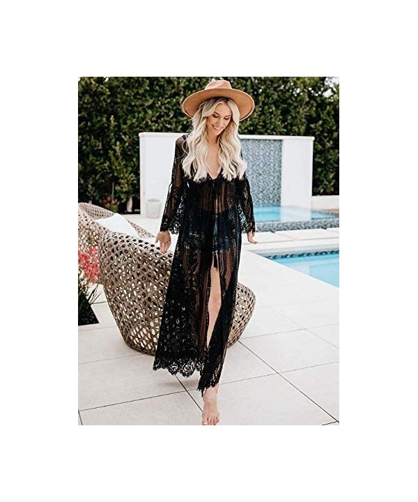 Women's Chiffon Long Beach Kimono Cardigan Casual Open Front Bikini Swimsuit Cover Up Split Sleeve Mesh Lace Flowy Maxi Dress...