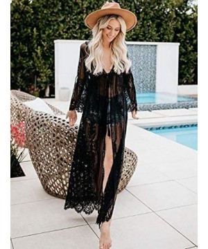 Women's Chiffon Long Beach Kimono Cardigan Casual Open Front Bikini Swimsuit Cover Up Split Sleeve Mesh Lace Flowy Maxi Dress...