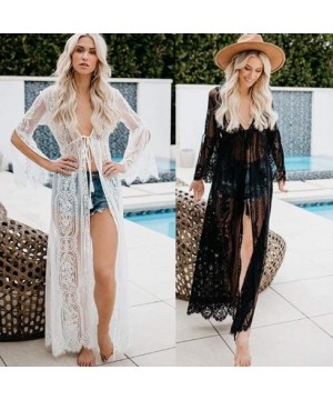 Women's Chiffon Long Beach Kimono Cardigan Casual Open Front Bikini Swimsuit Cover Up Split Sleeve Mesh Lace Flowy Maxi Dress...