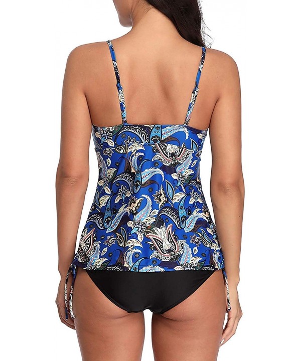 Women's Blouson Tankini Swimsuit Double Up Tummy Control Swimwear Set - Paisley Printed-navy - CP193ZOHAAE $28.49-Sets