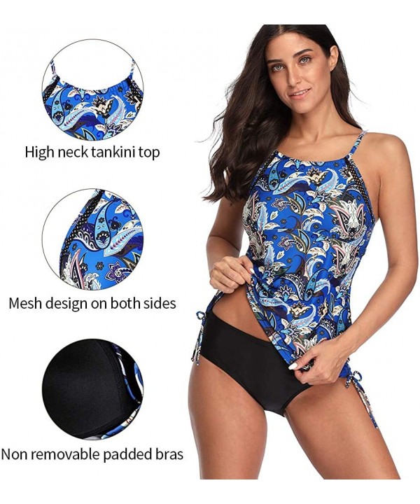 Women's Blouson Tankini Swimsuit Double Up Tummy Control Swimwear Set - Paisley Printed-navy - CP193ZOHAAE $28.49-Sets