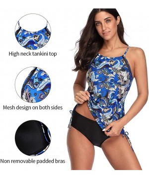 Women's Blouson Tankini Swimsuit Double Up Tummy Control Swimwear Set - Paisley Printed-navy - CP193ZOHAAE $28.49-Sets