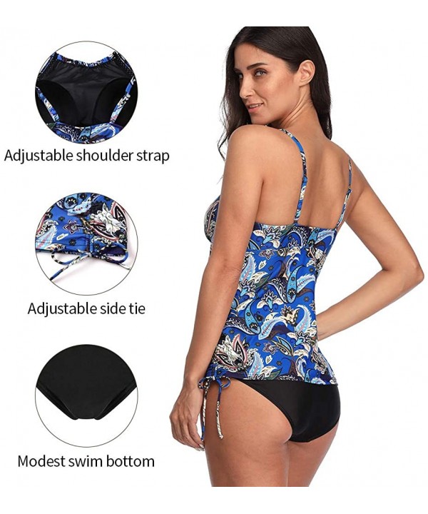 Women's Blouson Tankini Swimsuit Double Up Tummy Control Swimwear Set - Paisley Printed-navy - CP193ZOHAAE $28.49-Sets