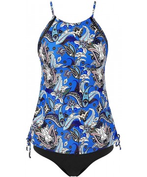 Women's Blouson Tankini Swimsuit Double Up Tummy Control Swimwear Set - Paisley Printed-navy - CP193ZOHAAE $28.49-Sets