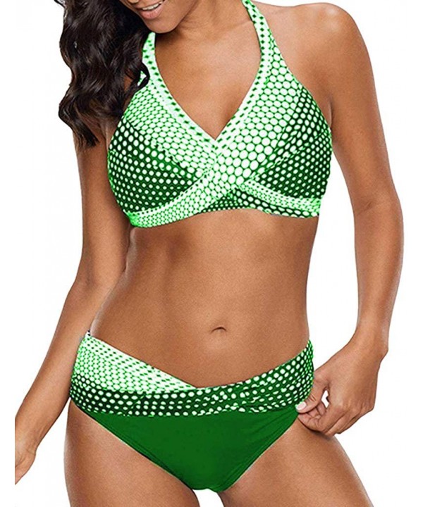 2020 Womens Polka Dot Print Bikini Set Halter Neck Swimwear Twist Front 2 Piece Swimsuit - 002mint Green - CN19407YKNG $13.61...