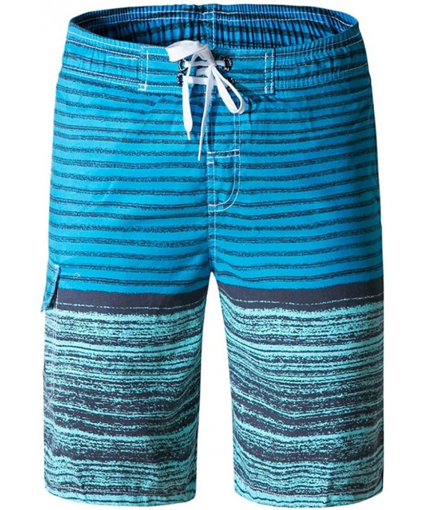 Men's Swim Trunks Board Shorts Swim Shorts Long Quick Dry Beach Shorts Bathing Suit - Striped Sea Blue - CU1898X9K9L $16.65-B...