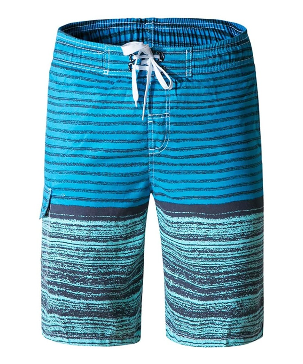 Men's Swim Trunks Board Shorts Swim Shorts Long Quick Dry Beach Shorts Bathing Suit - Striped Sea Blue - CU1898X9K9L $16.65-B...