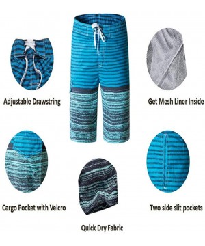 Men's Swim Trunks Board Shorts Swim Shorts Long Quick Dry Beach Shorts Bathing Suit - Striped Sea Blue - CU1898X9K9L $16.65-B...