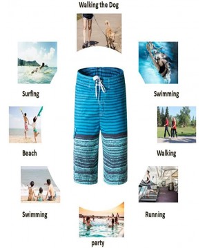 Men's Swim Trunks Board Shorts Swim Shorts Long Quick Dry Beach Shorts Bathing Suit - Striped Sea Blue - CU1898X9K9L $16.65-B...